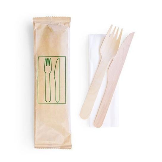 WOODEN CUTLERY SET (FORK, KNIFE, NAPKIN)