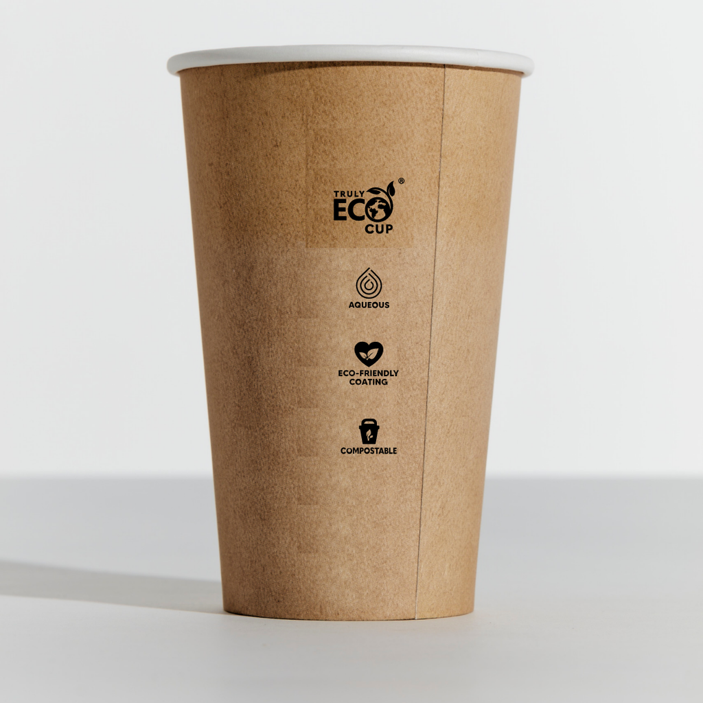 12OZ SINGLE WALL AQUEOUS TRULY ECO CUP - Kraft Printed