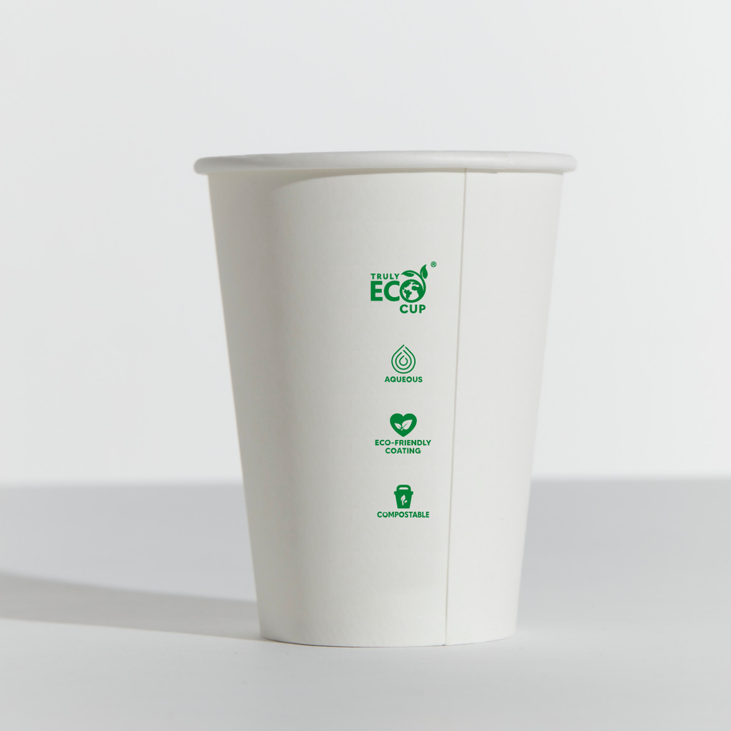12OZ SINGLE WALL AQUEOUS TRULY ECO CUP - White